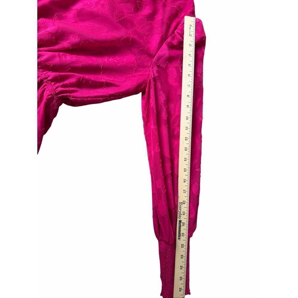 Evereve Mini Dress V Neck Long Sleeve Floral Fit and Flare Pink Fuchsia size Lar - Picture 9 of 13